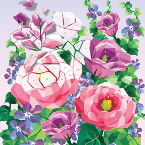 스티커 컬러링북 - 플라워 Flower Polygon Artwork