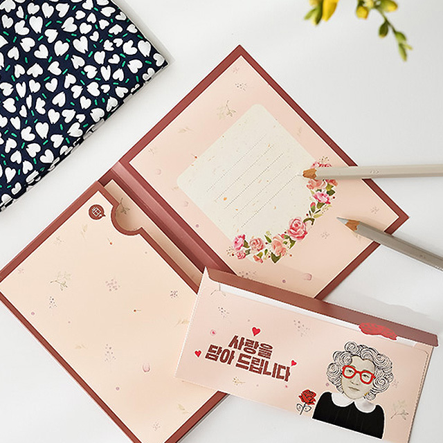 여성 손수건 카드 + 봉투 선물세트